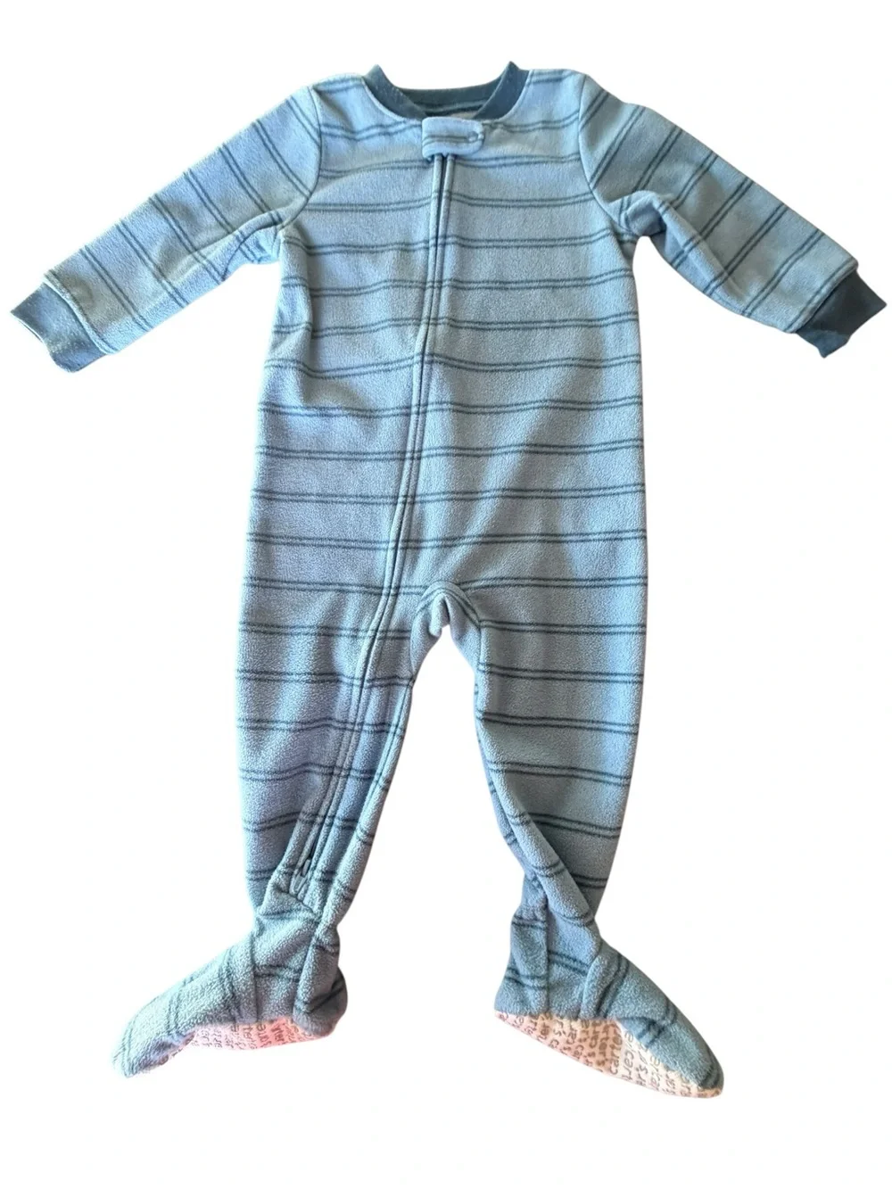 Carter’s Blue Striped Fleece Footed Zip Sleeper Pajamas 18M