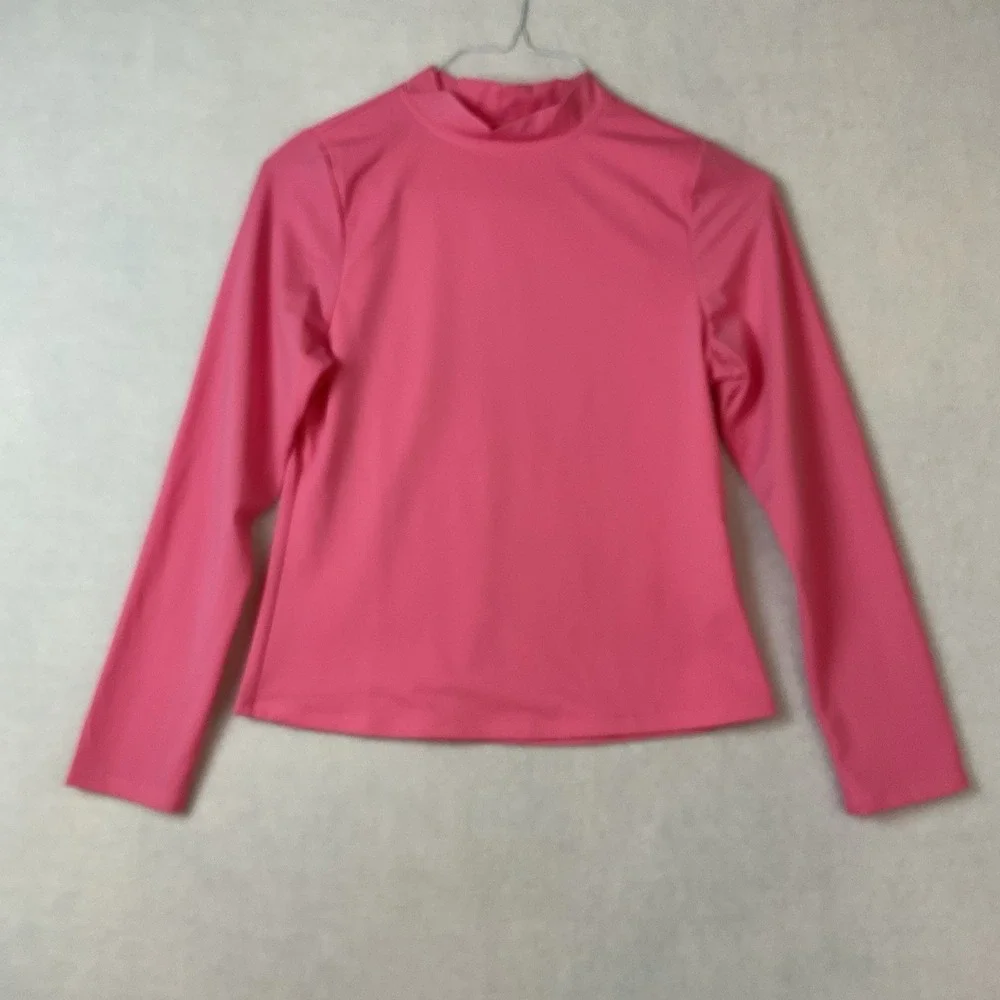 Lands End Rash Guard Swim Top Girls‎ Youth XL 16 Pink Long Sleeves
