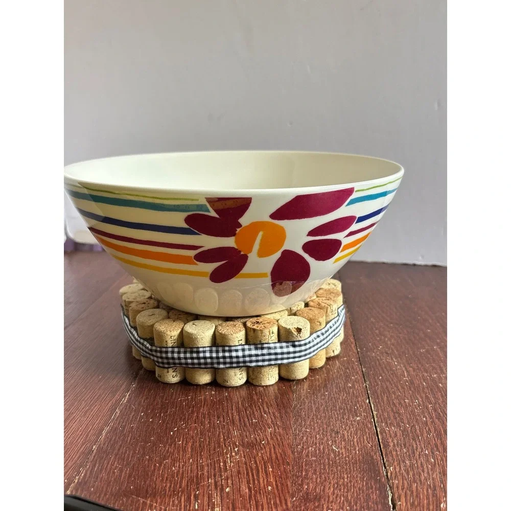 Pfaltzgraff Flourish Vegetable Serving Bowl Striped‎ Floral 9.5