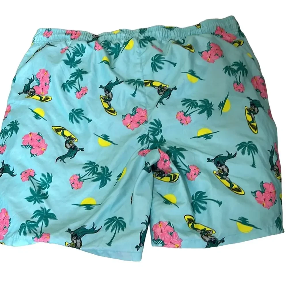Batman Surfing Hawaiian Floral Print Swim Trunks Mens 2XL‎ Blue Shorts Swimwear