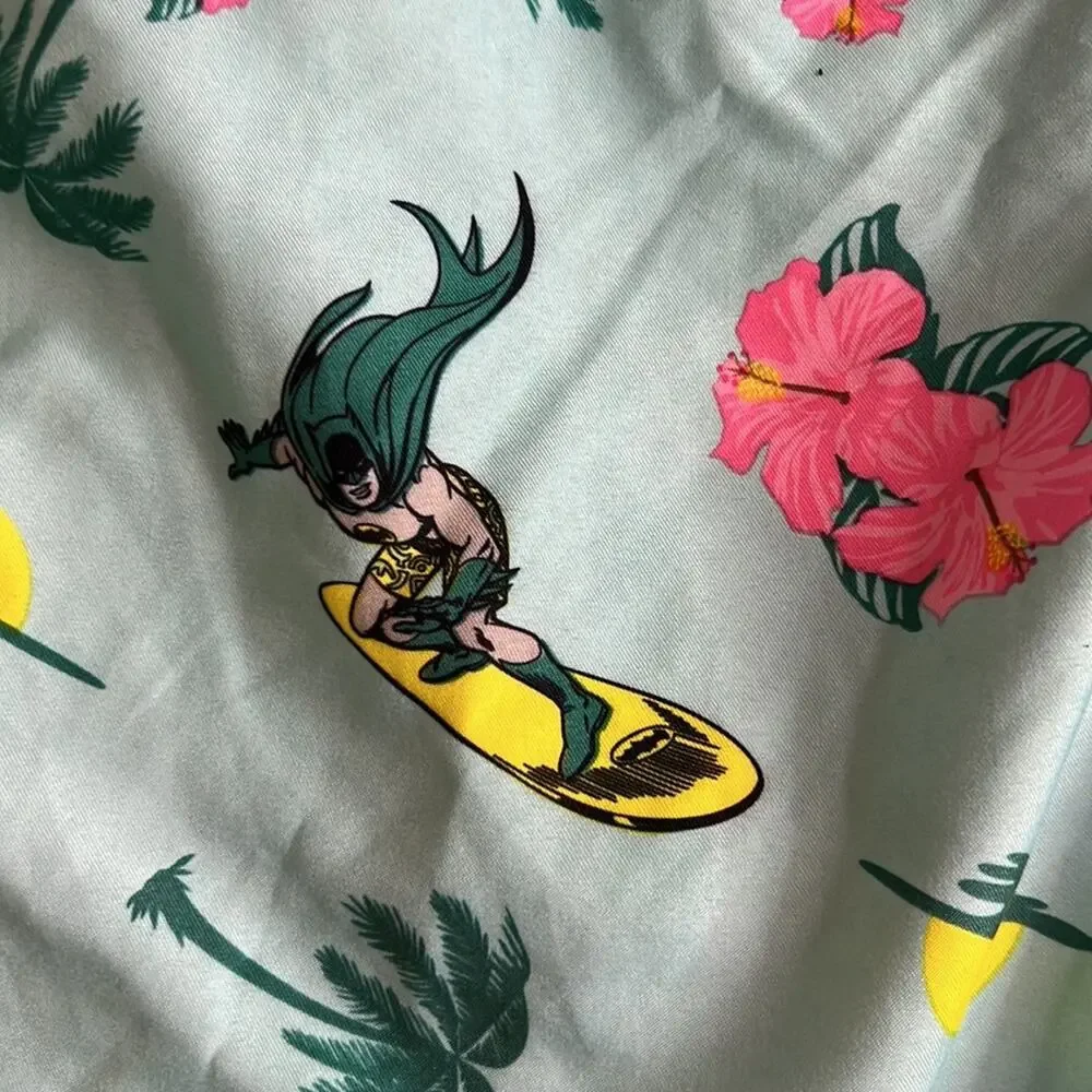 Batman Surfing Hawaiian Floral Print Swim Trunks Mens 2XL‎ Blue Shorts Swimwear