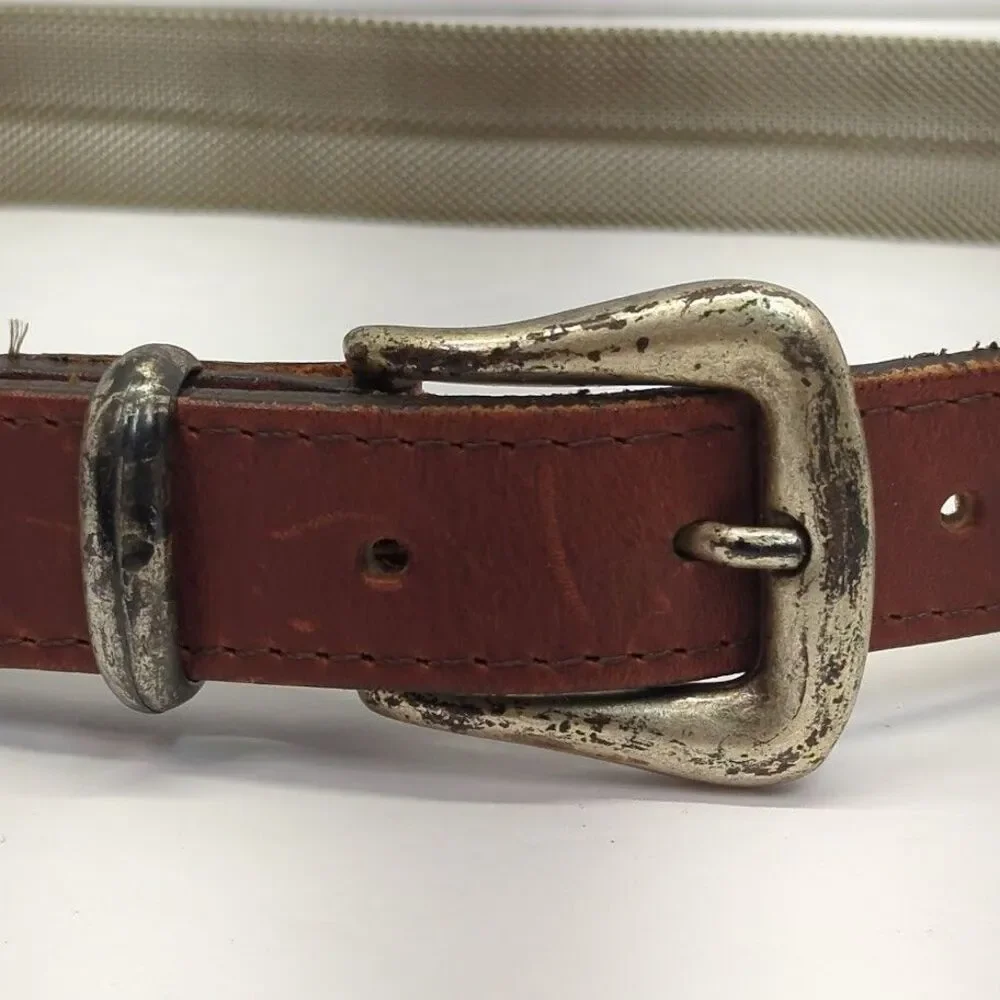 Vintage Women's Leather Metal Mesh Silver Buckle 9765‎ Size Small