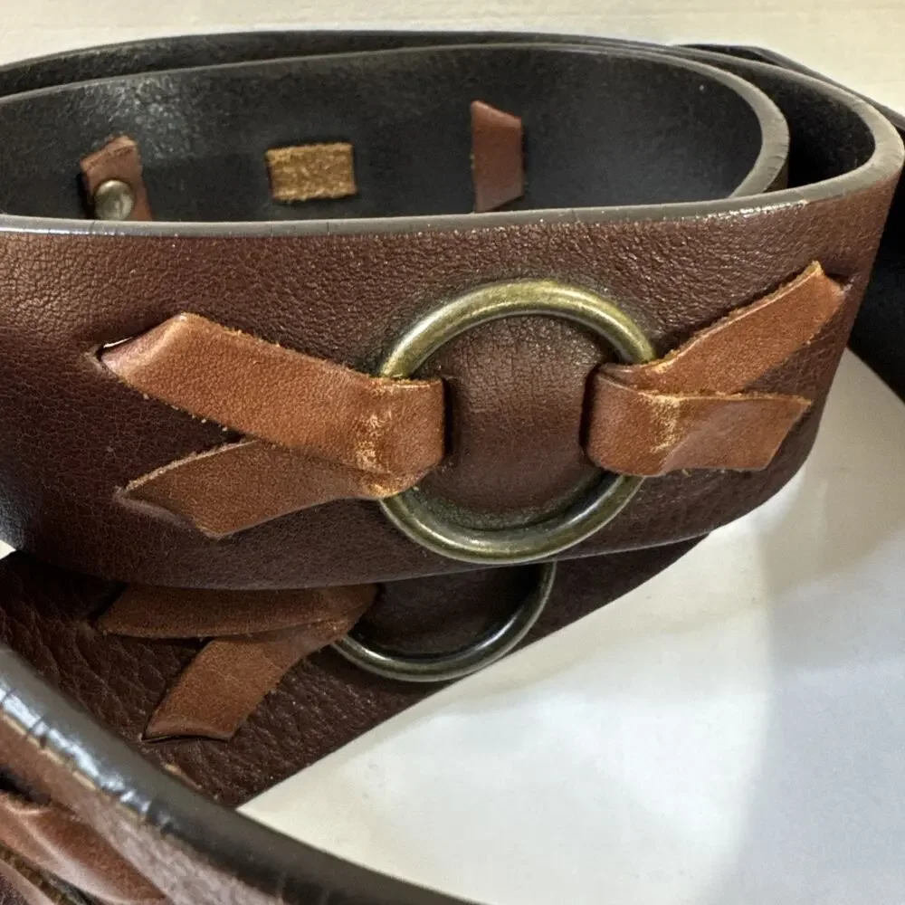 Vintage Wide XL Brown Leather Belt - Y2K Boho Medieval Steampunk Chunky Waist