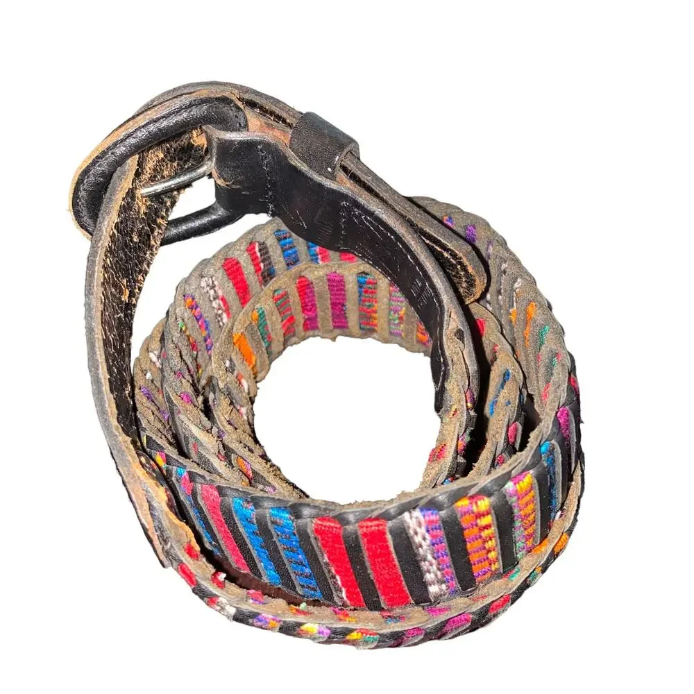 Stitched woven Genuine Leather Aztec Ethnic Boho Indie Print Belt size 42 pink