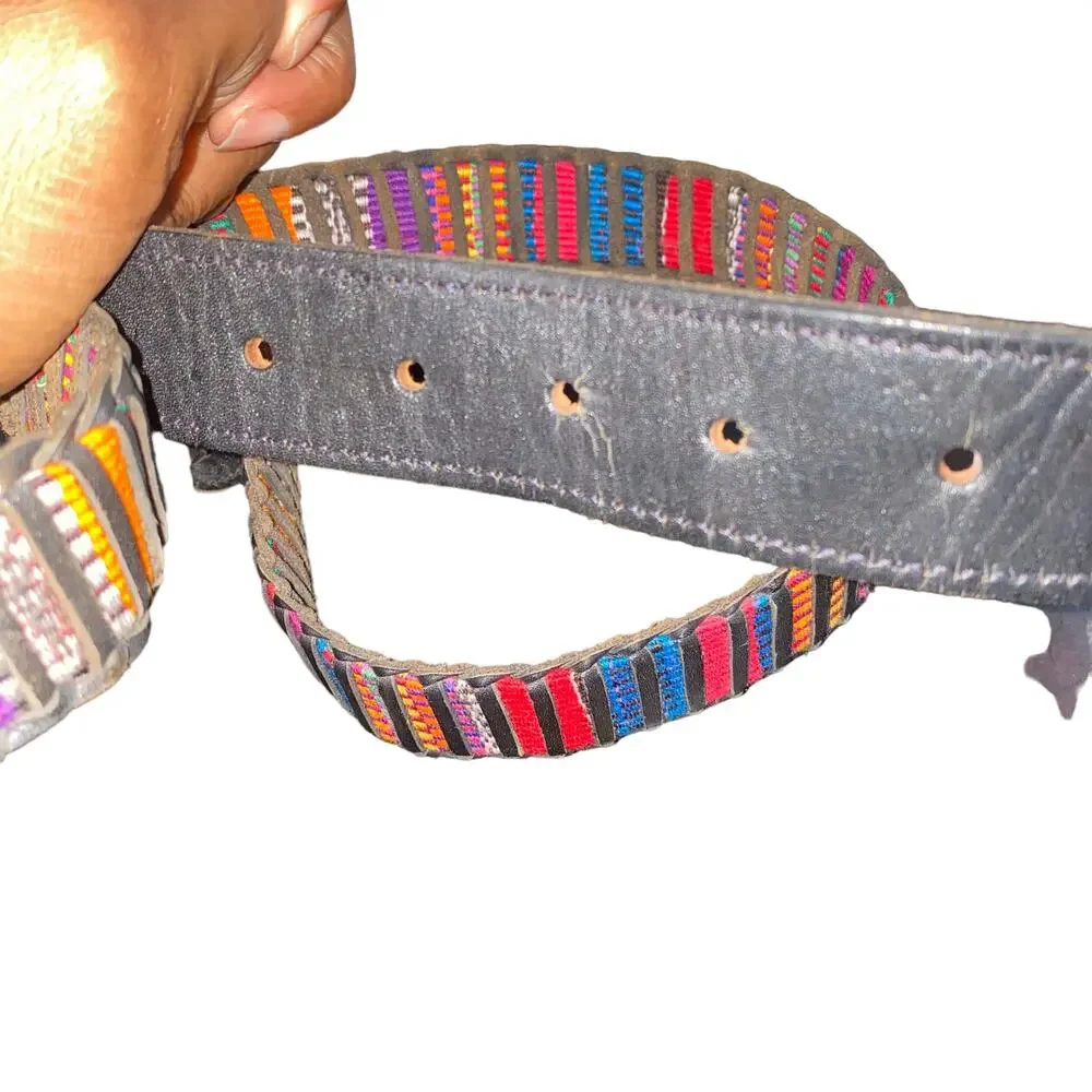 Stitched woven Genuine Leather Aztec Ethnic Boho Indie Print Belt size 42 pink