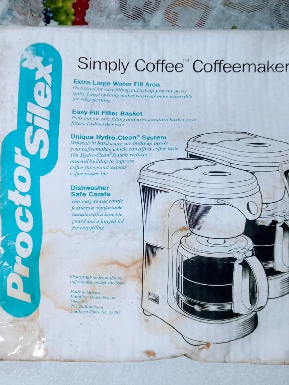 Proctor Silex luxury extra-lg-water-fit-area unique-hydro-clean-sys coffee maker