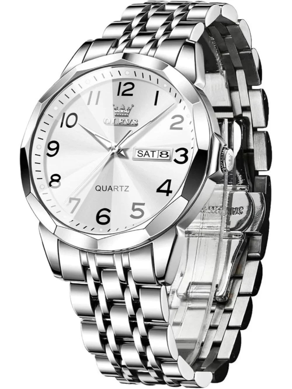 Men's All Silver Stainless Steel Analog Quartz Classic Waterproof Round Watch