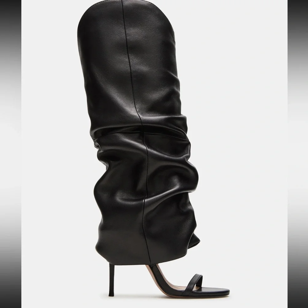 Steve Madden Black Over-the-Knee Slouch Stiletto Sandal Boot