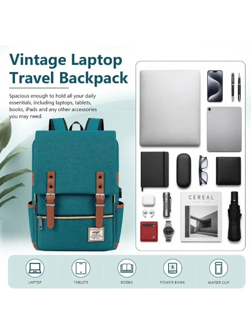 Casual Vintage Laptop Backpack with USB Port | Travel Rucksack for 15.6