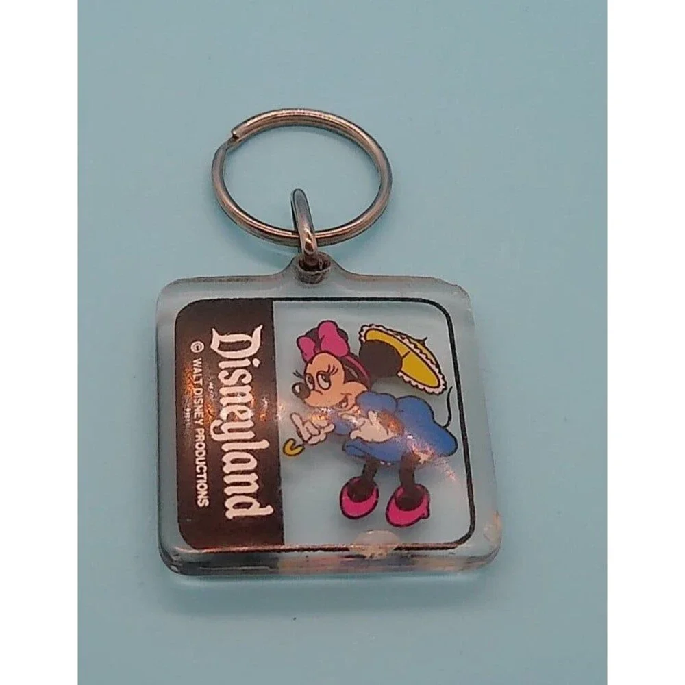 Disney Minnie Mouse Disneyland Keychain Clear Plastic 1.5