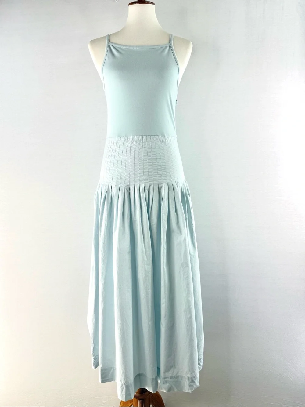 J. Crew Light Blue Pintuck Mixy Drop-Waist Sleeveless Dress