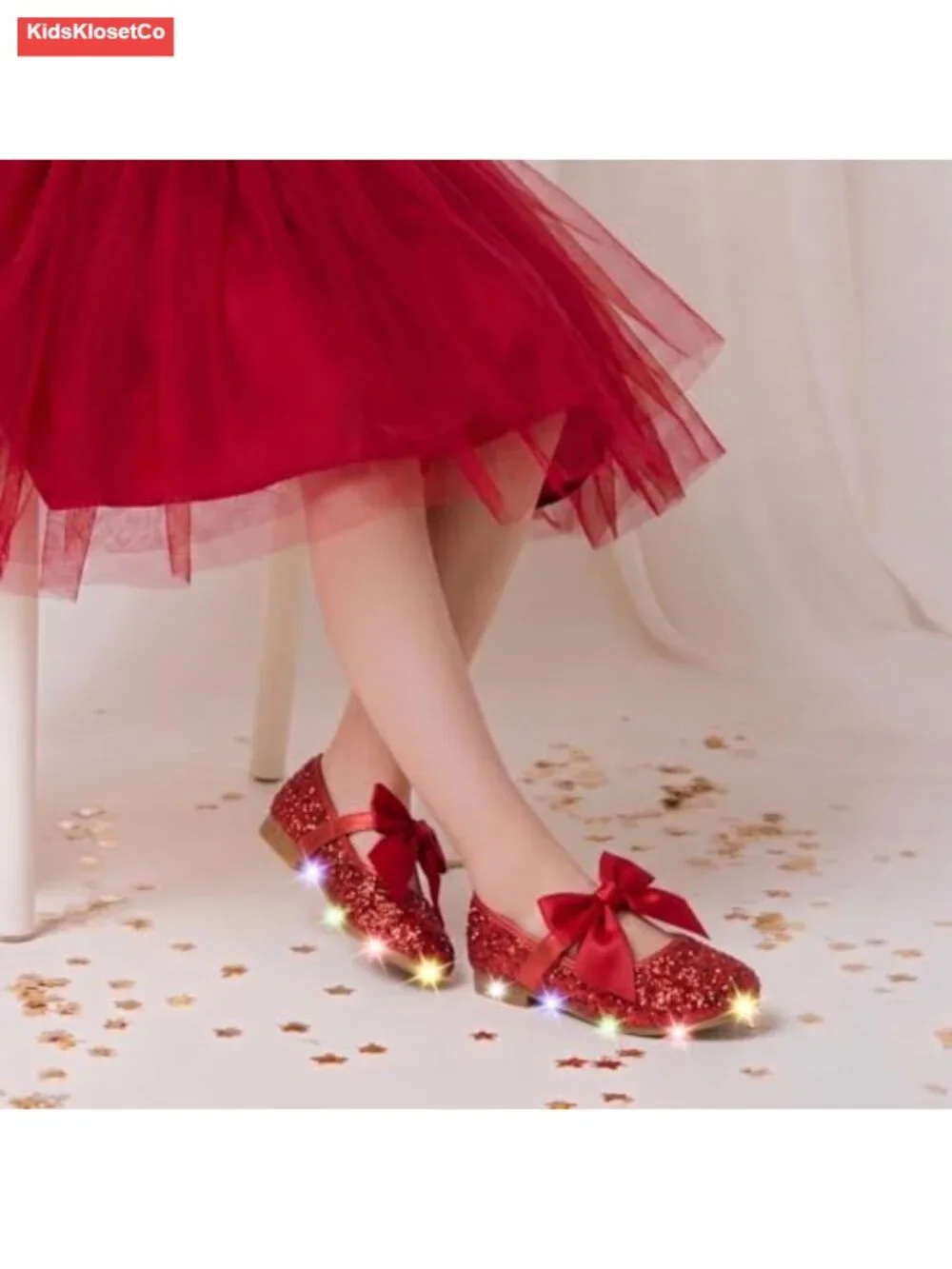 Girls Light Up Ballet Mary Jane Flats Hook & Loop Synthetic Dress Shoes