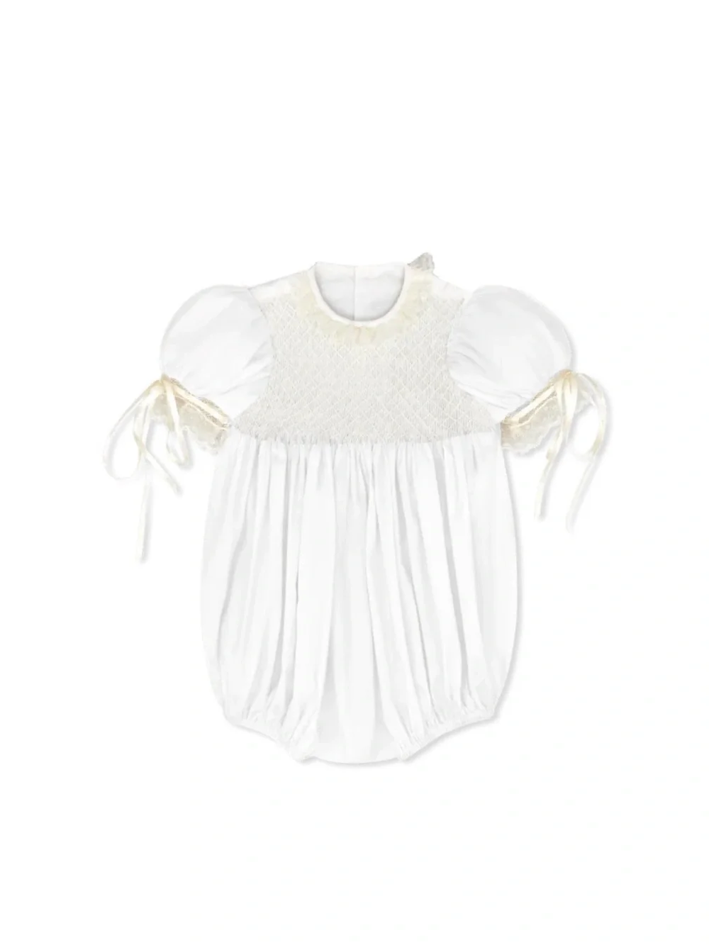 Lullaby Set White Smocked Baby Romper with Cream Lace