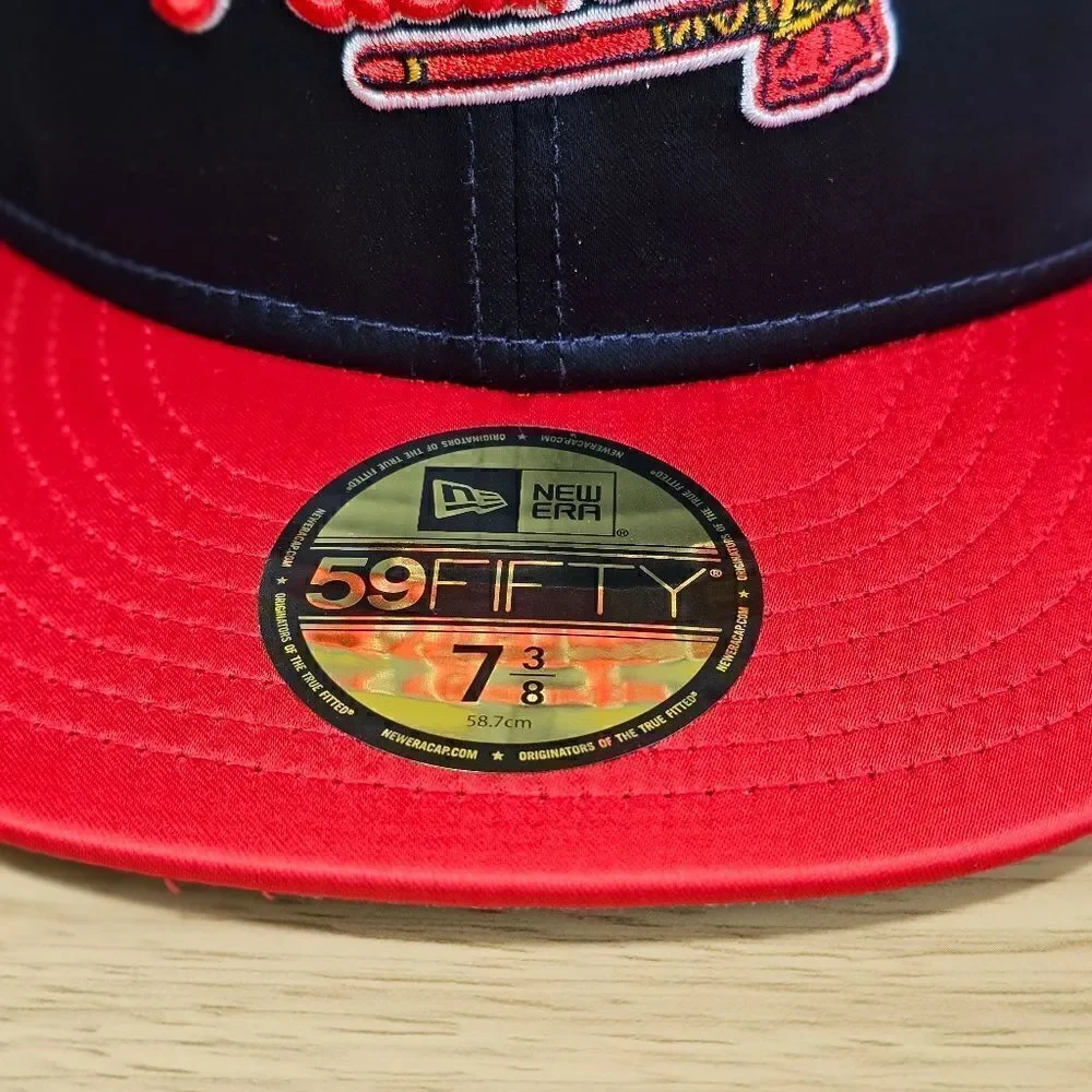Atlanta Braves New Era 150th Anniversary Hat 59FIFTY Satin Navy Blue Red Limited