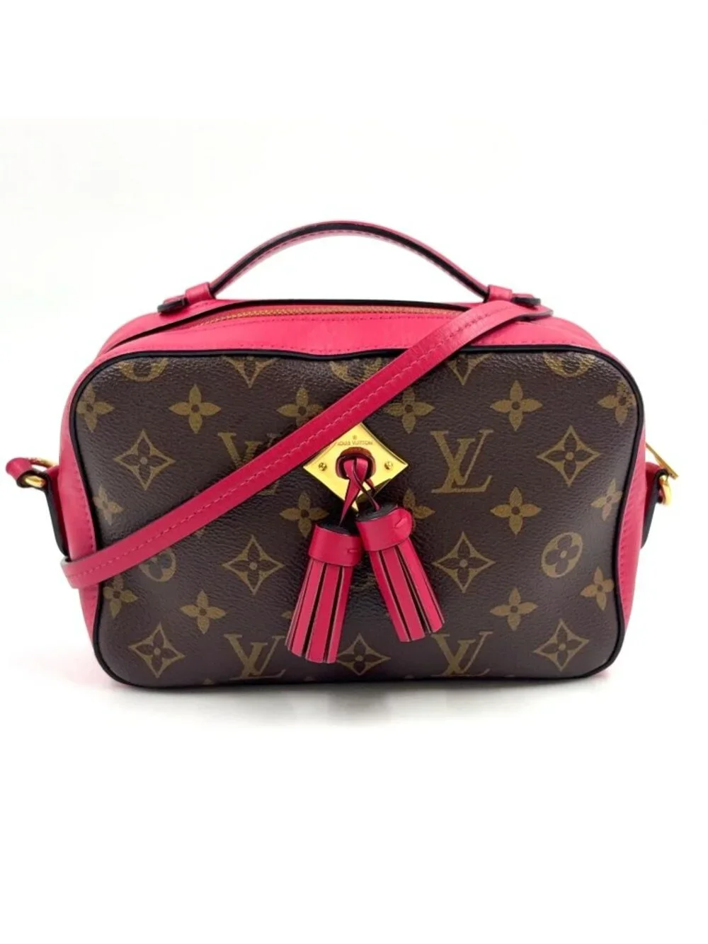 Louis Vuitton Saintonge Monogram Freesia Leather Pink Brown Shoulder Bag Gold