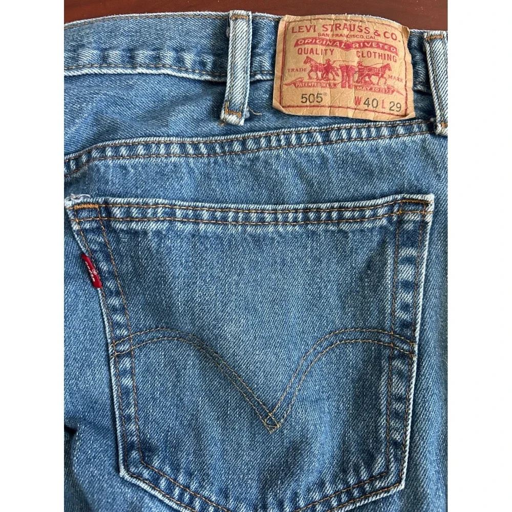 Levis 505 Mens Straight Fit Jeans Medium Wash Blue Denim 40x29 see note-flaw‎