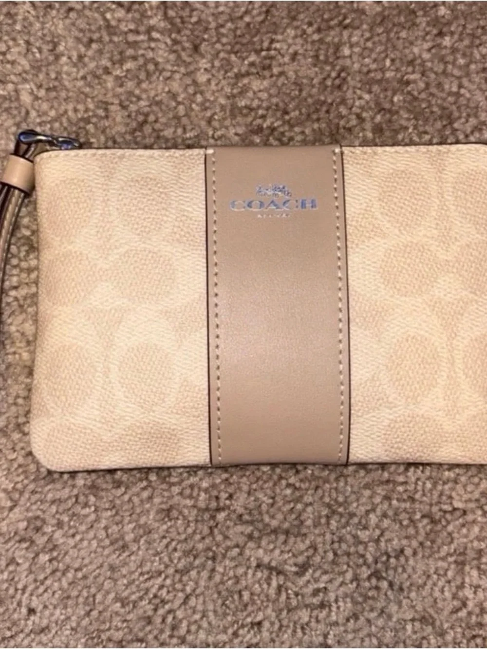 Coach Taupe and Beige Signature Canvas Pouch