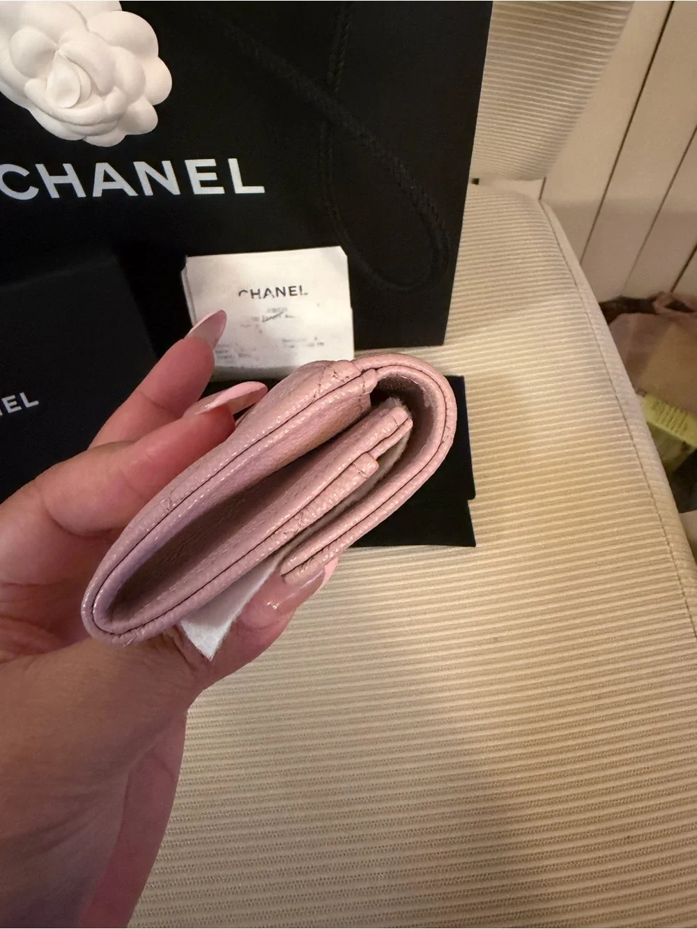CHANEL 24P Quilted Caviar Card Holder Silver Hardware