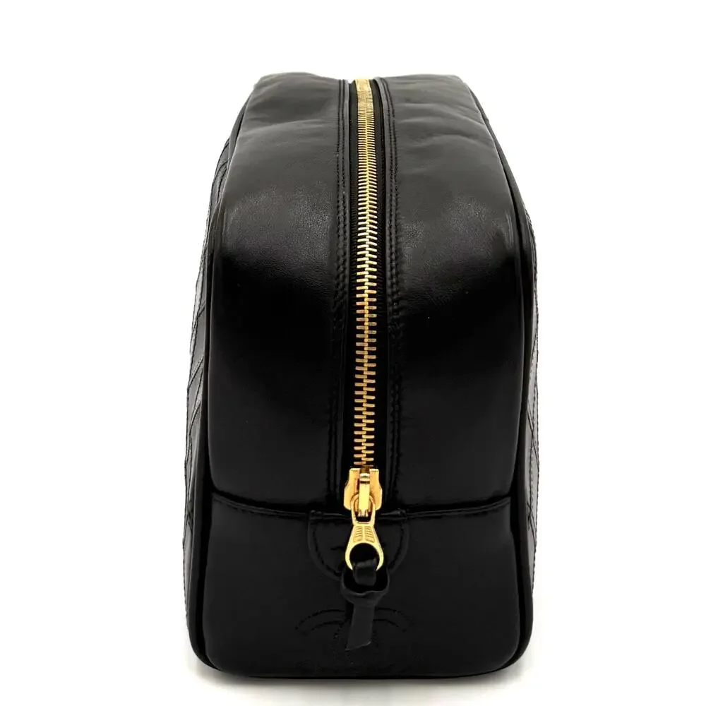 Black Leather Quilted Toiletry Bag