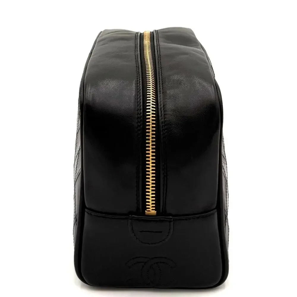 Black Leather Quilted Toiletry Bag