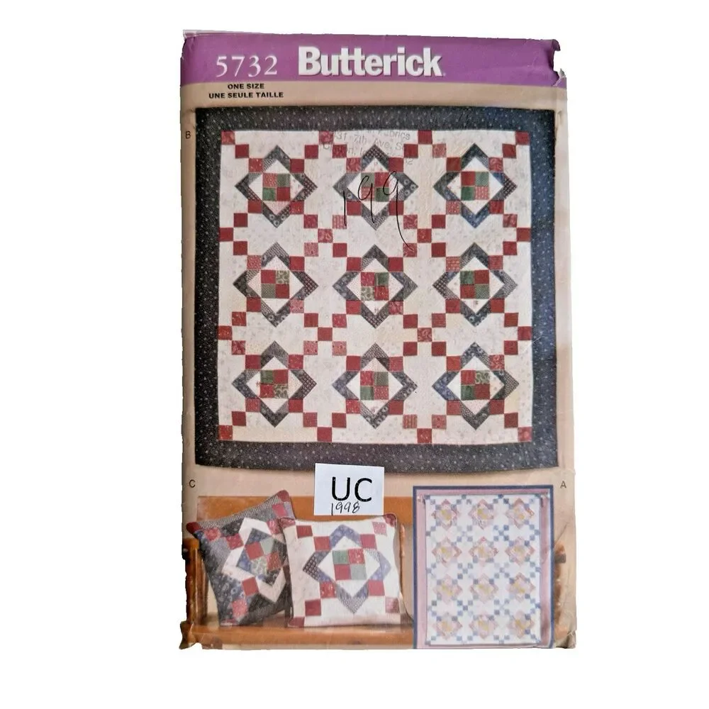Butterick 5732 Aunt Nancy’s Quilt Pattern Blanket Pillows Throw UNCUT