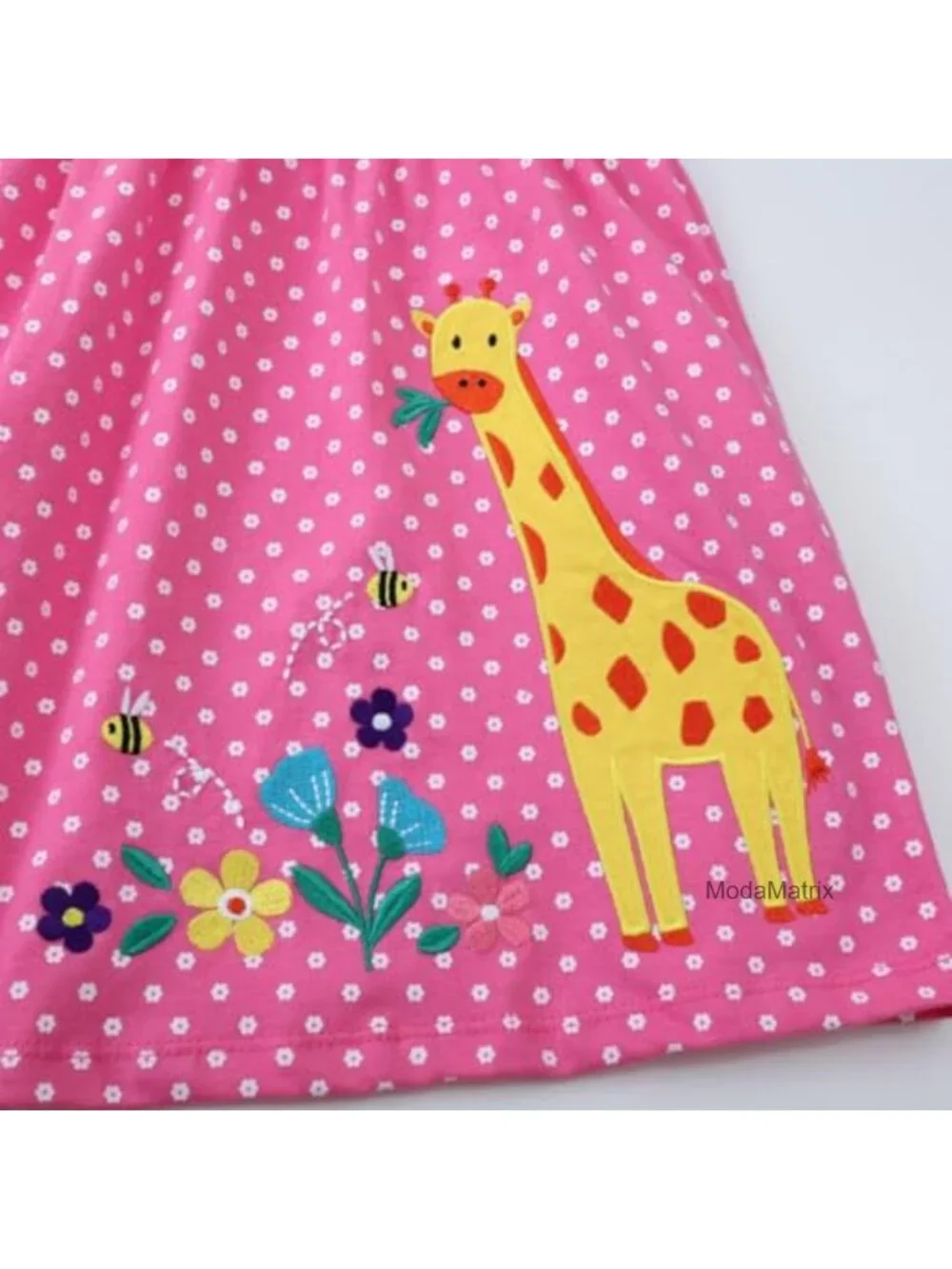 Toddler Girls Cotton Short Sleeve Dress Cartoon Dinosaur Applique Summer