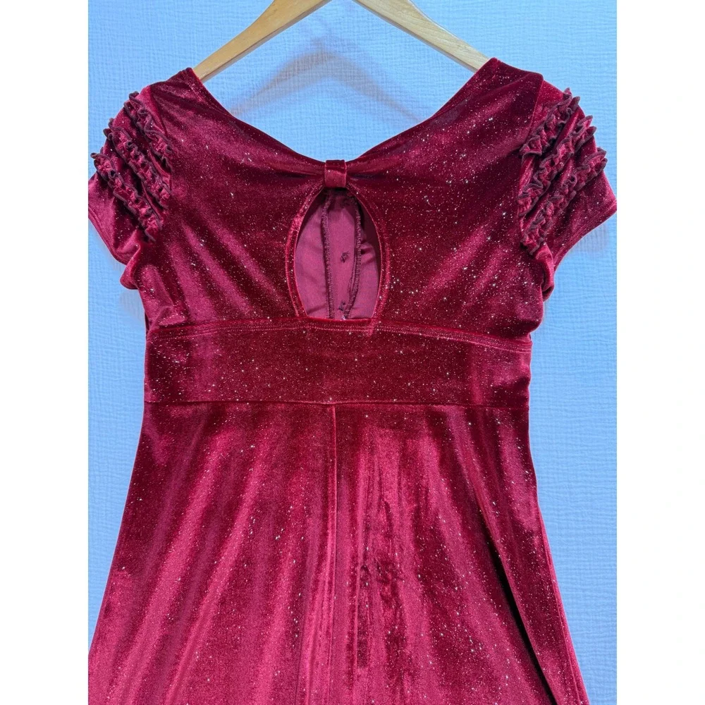 Hype Velvet‎ Glitter Dress Girls 16 Red Holiday Party Ruffle Sparkly V-Neck Y2K
