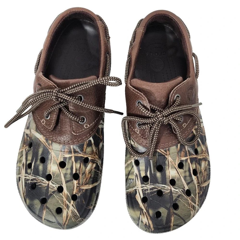 Crocs Mens Camo Leather Islander Pitcrew Sport Clogs Advantage Max 4 HD Size 11