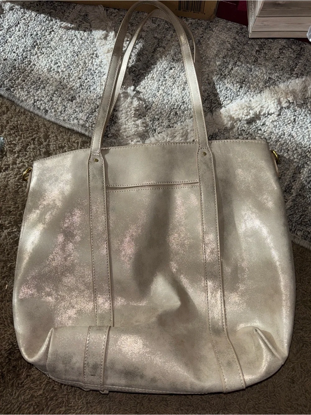 Metallic Champagne Tote Bag with Dual Shoulder Straps