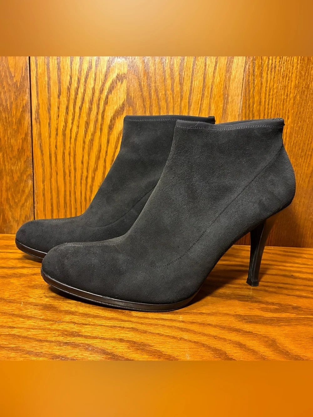 Stuart Weitzman Black Suede Stretch Ankle Booties Shimmery Heel Stiletto Size 10