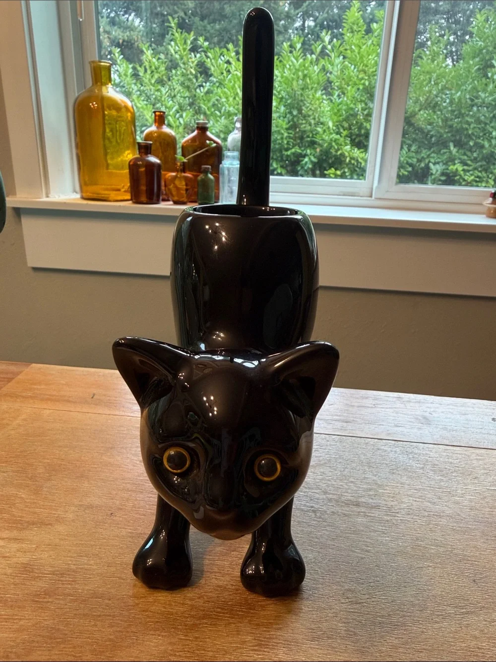 Glossy Black Ceramic Cat Tea Light Holder - Partylite