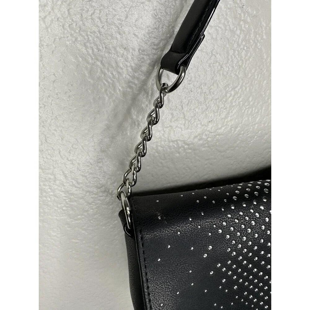 Juicy Couture Shoulder Bag Womens Small Black Faux Leather Studded Chain Strap
