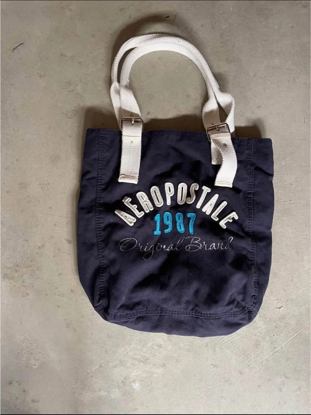 Aeropostale Navy Canvas Tote with White Rope Handles and Teal Accent