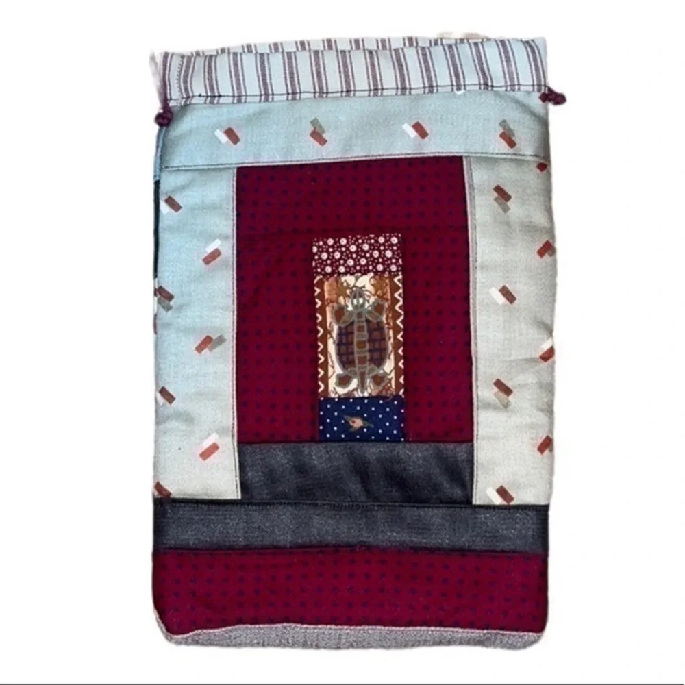 Handmade cloth satchel with turtle, multi color, small size