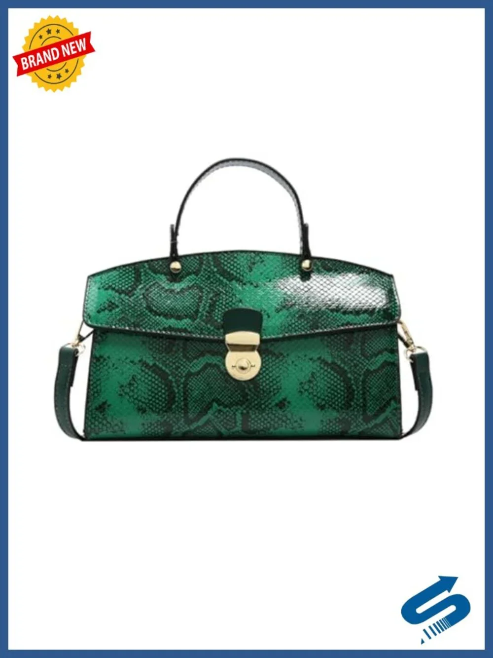 Vintage Snake Print PU Leather Satchel Handbag Convertible Crossbody