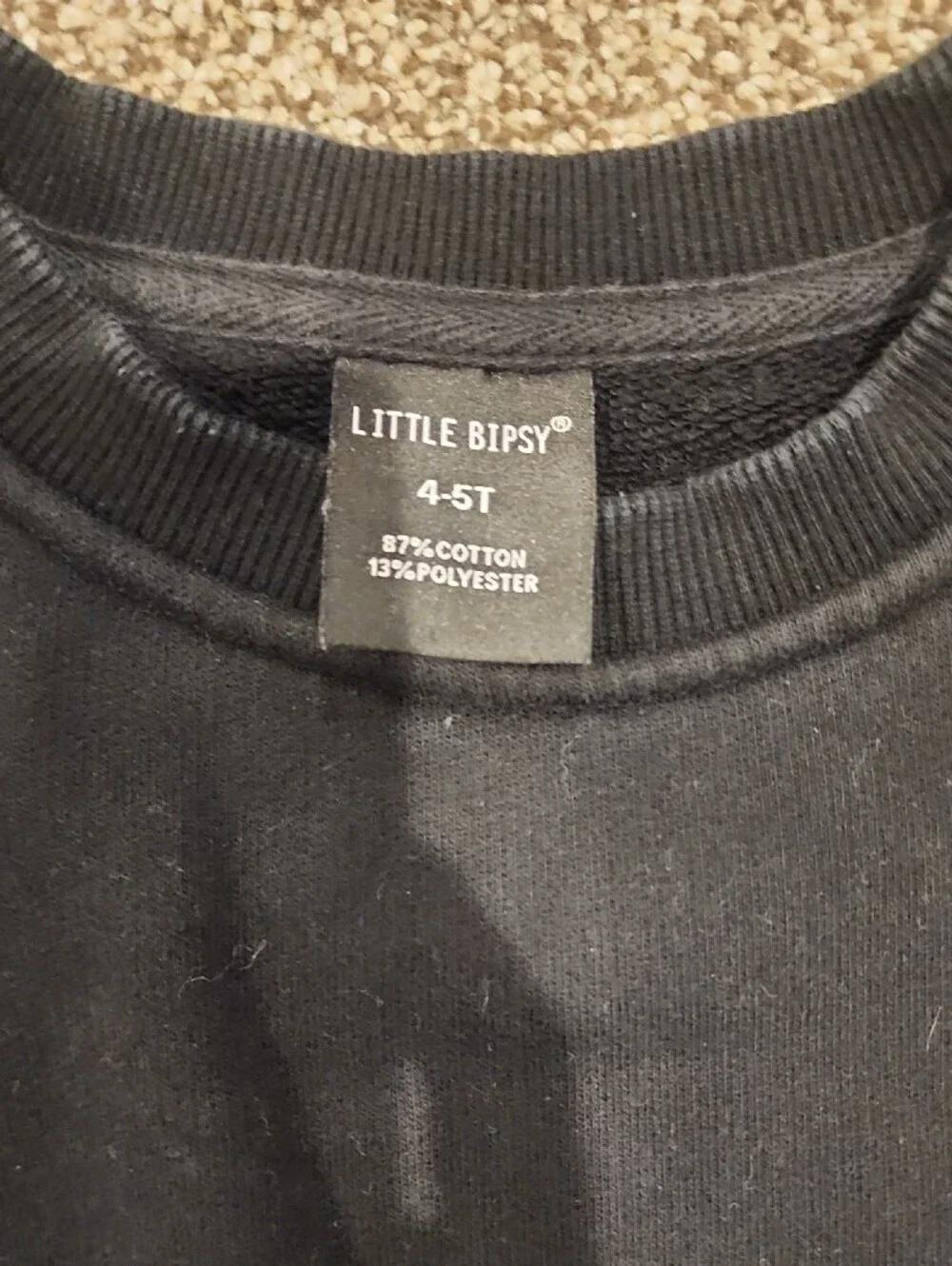 Little Bipsy Black Crewneck Sweatshirt with Tan Graphic Patches
