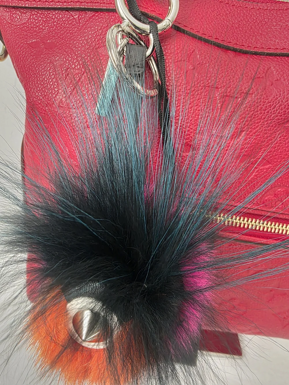 Auth Fendi Fur Monster Eye Pom Bag/Key Charm