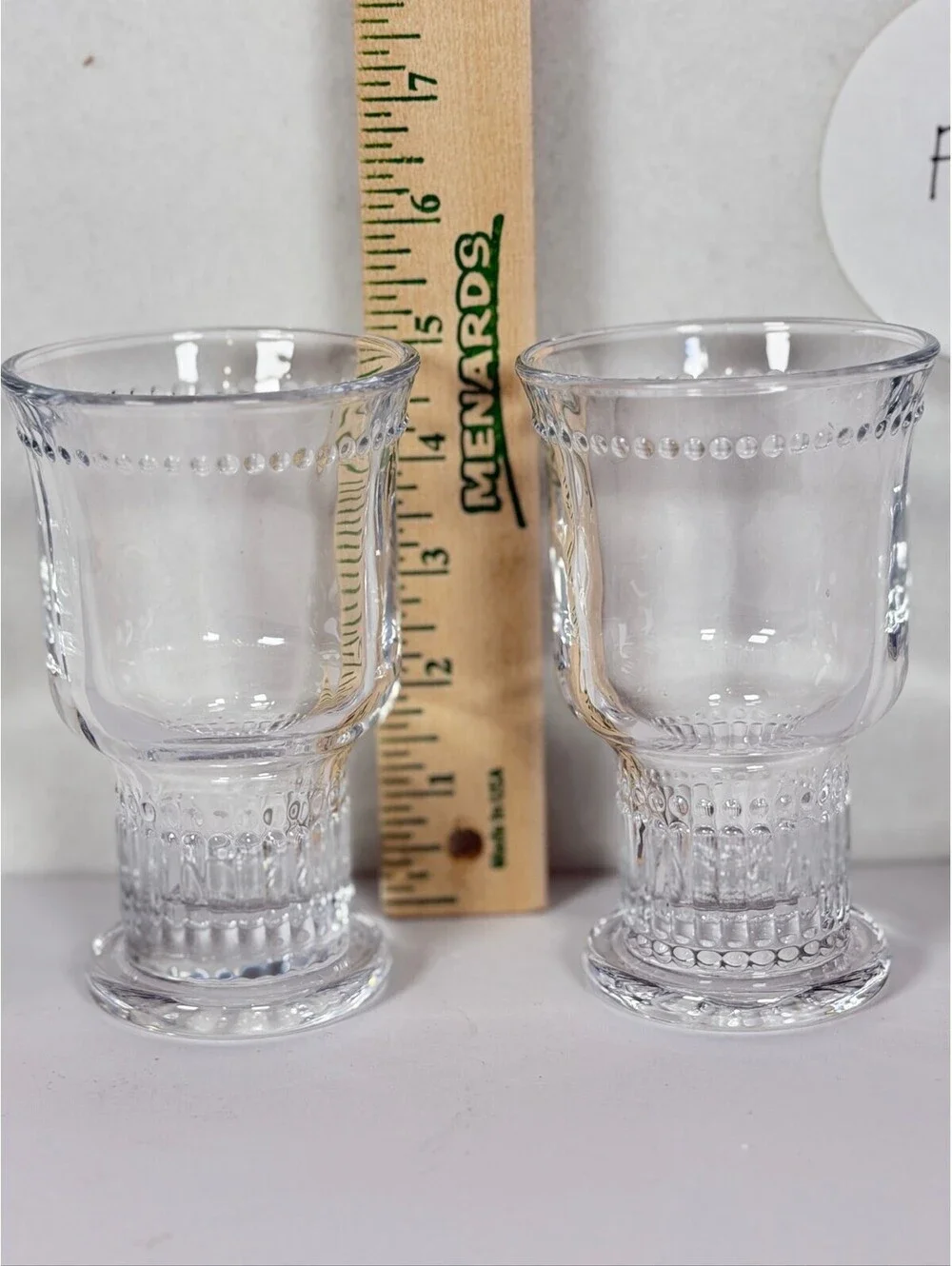 Set of 2 Clear Glass Pedestal Drinking Glasses Beaded Rim F-12