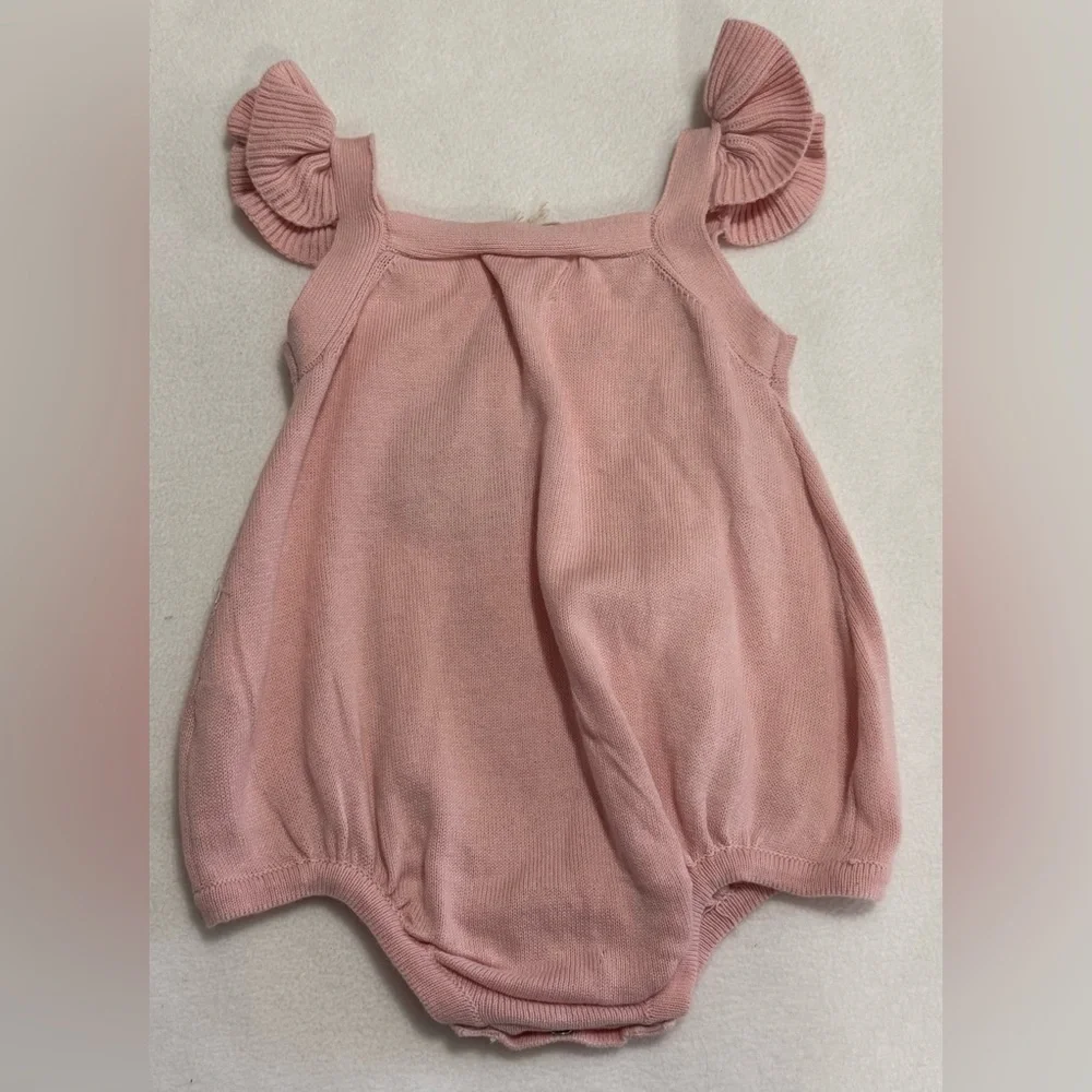 Infant Girl 3-6M 2-Pc Set Dusty Rose Romper with Bunny Design & Bunny Booties