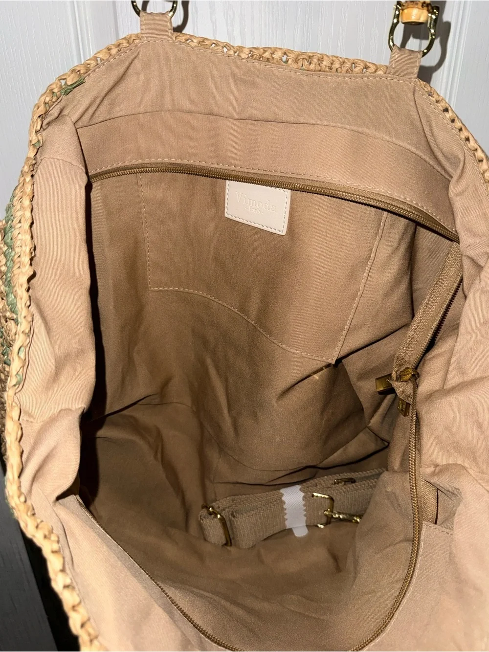 Woven Straw Tote Bag with Bamboo Handles - Natural
