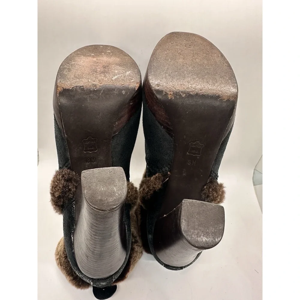 Tory Burch Sebastian Shearling Ankle Boots Black Platform Heel‎ 8M