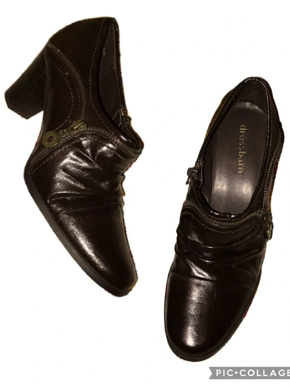 Vintage Dress Barn Autumn Brown Ruched Zipper Detail Slip On Heeled Booties