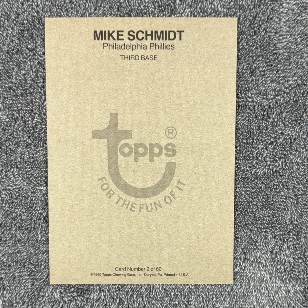 1980 Topps Mike Schmidt Philadelphia Phillies‎ Card 2 of 60 5x7 Postcard Vintage