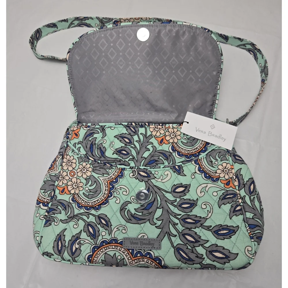 Vera Bradley Fan Flowers Medium Flap Crossbody Bag Floral Pockets Paisley NWT