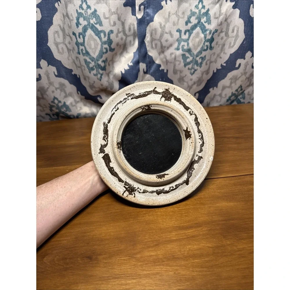 Vintage Round Pottery Hanging Mirror‎ Speckled, Brown, And Tan Rare!
