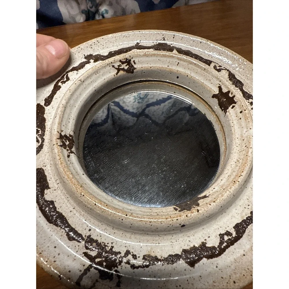 Vintage Round Pottery Hanging Mirror‎ Speckled, Brown, And Tan Rare!