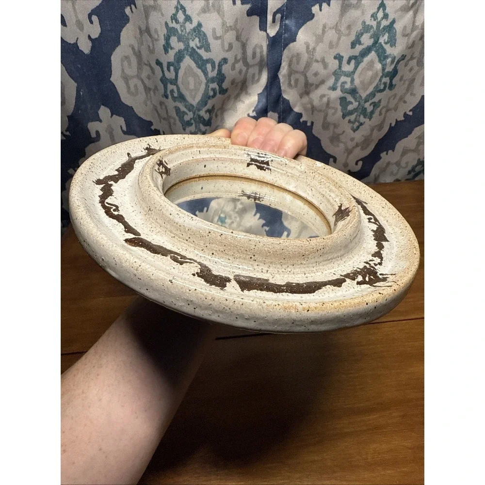 Vintage Round Pottery Hanging Mirror‎ Speckled, Brown, And Tan Rare!
