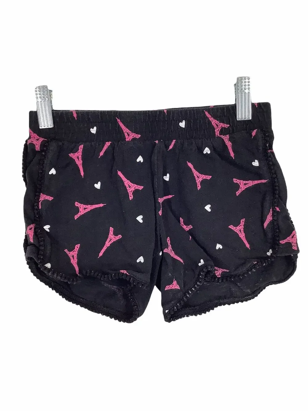 Justice Girls Black Pink Eiffel Tower Paris Graphic Shorts Kid's Youth Size 6/7