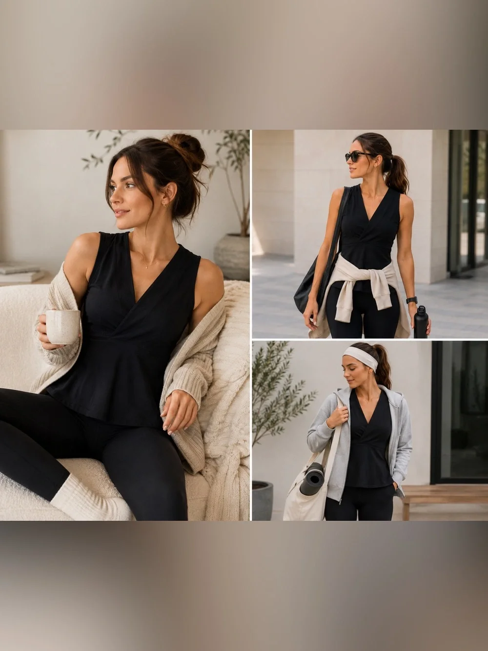 Vintage Lululemon City Tank Peplum V-Neck Sleeveless Black Top Size 12