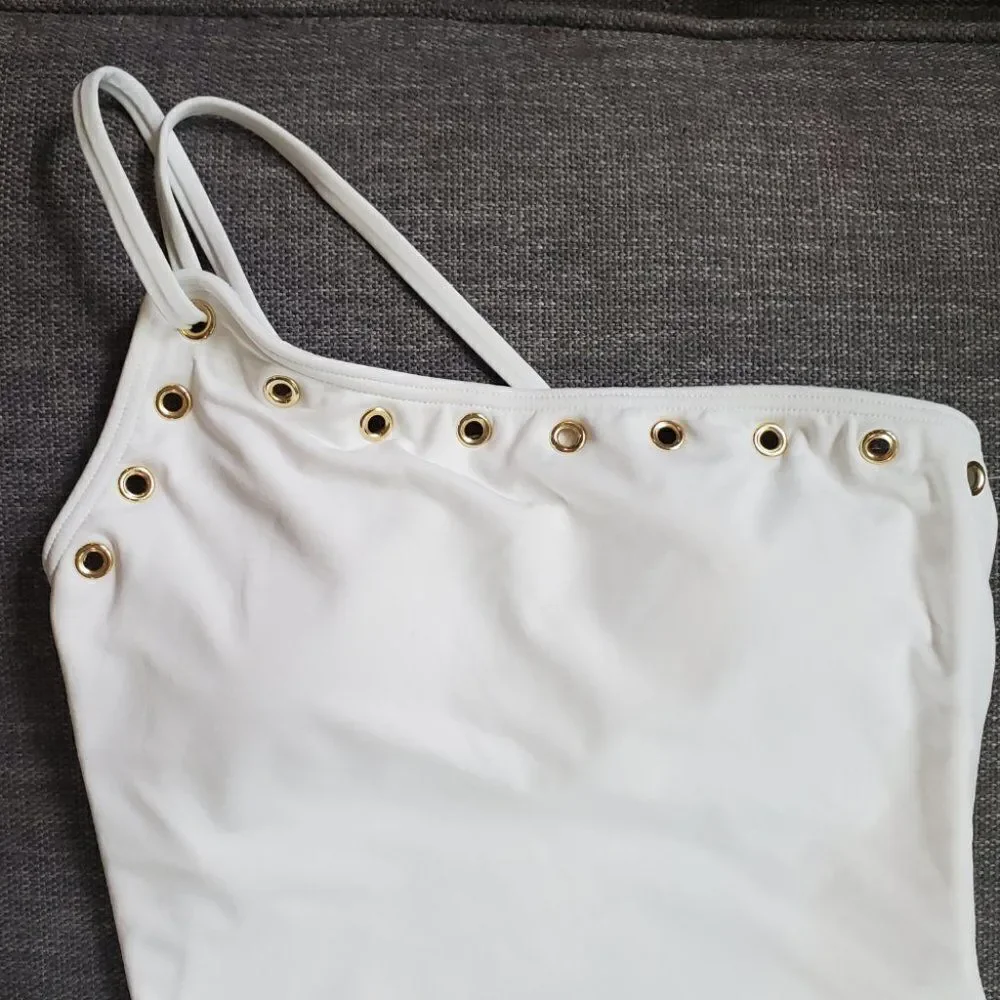 Michael Kors Size 6 strappy white One-Shoulder grommet women's Swimsuit